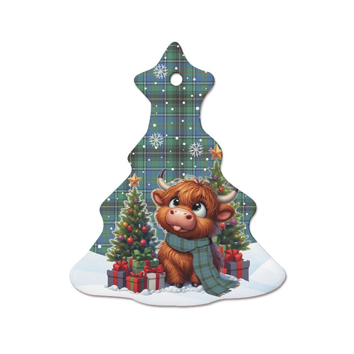 Scottish MacInnes Ancient Clan Tartan Ceramic Ornament Cute Highland Cow Christmas Tree Style Tartan Plaid