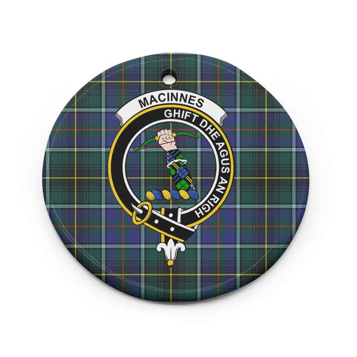 Scottish MacInnes Clan Crest Tartan Ceramic Ornament Circle Shape Tartan Plaid
