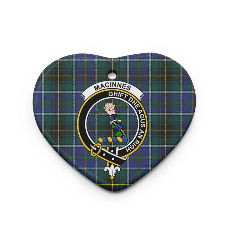 Scottish MacInnes Clan Crest Tartan Ceramic Ornament Heart Shape Tartan Plaid