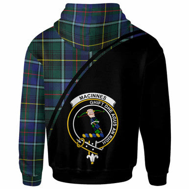 Scottish MacInnes Clan Crest Tartan Curve Hoodie Back Side Tartan Plaid