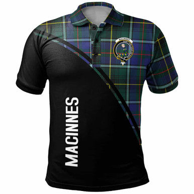 Scottish MacInnes Clan Crest Tartan Curve Polo Shirt Front Side Tartan Plaid