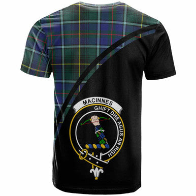 Scottish MacInnes Clan Crest Tartan Curve T-Shirt Back Side Tartan Plaid