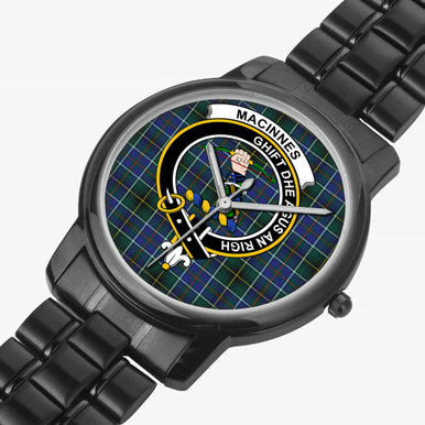 Scottish MacInnes Clan Crest Tartan Folding Clasp Steel Quartz Watches Tartan Plaid Black 2