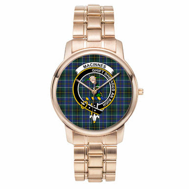 Scottish MacInnes Clan Crest Tartan Folding Clasp Steel Quartz Watches Tartan Plaid Rose Gold 1