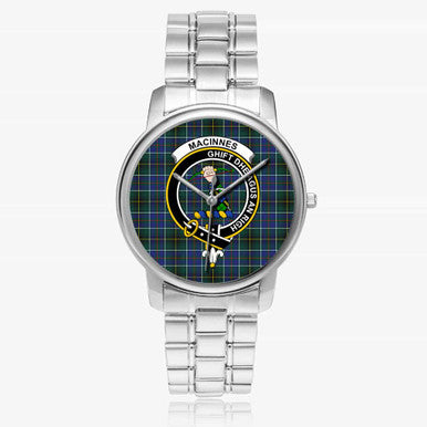 Scottish MacInnes Clan Crest Tartan Folding Clasp Steel Quartz Watches Tartan Plaid Silver 1