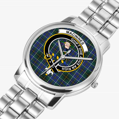 Scottish MacInnes Clan Crest Tartan Folding Clasp Steel Quartz Watches Tartan Plaid Silver 2