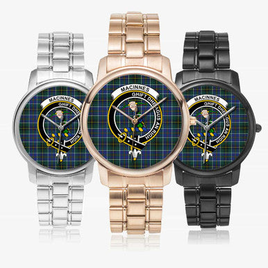 Scottish MacInnes Clan Crest Tartan Folding Clasp Steel Quartz Watches Tartan Plaid All