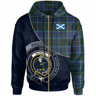 Scottish MacInnes Clan Crest Tartan Hoodie - Bend Style Zip-up Tartan Plaid