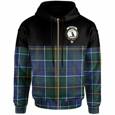 Scottish MacInnes Clan Crest Tartan Hoodie - Horizontal Style Zip-up Tartan Plaid