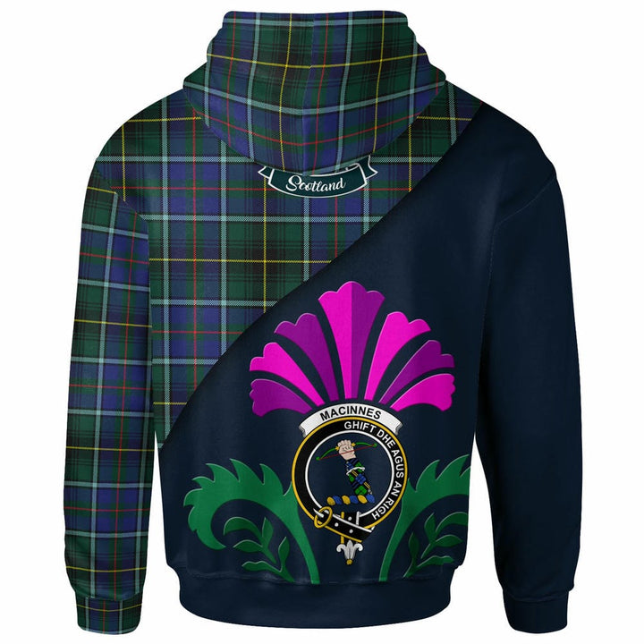 Scottish MacInnes Clan Crest Tartan Hoodie - Scotland Thistle Style Back Side Tartan Plaid