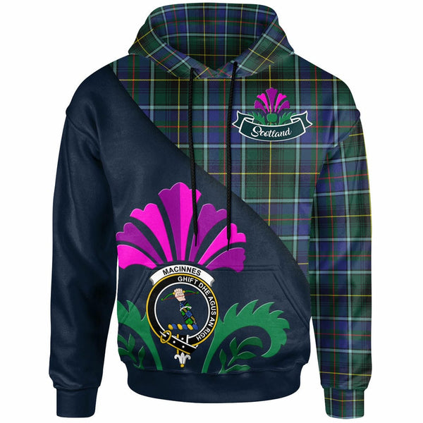 Scottish MacInnes Clan Crest Tartan Hoodie - Scotland Thistle Style Front Side Tartan Plaid