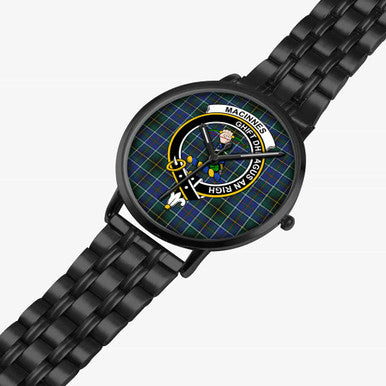 Scottish MacInnes Clan Crest Tartan Instafamous Steel Quartz Watches Tartan Plaid Black 2