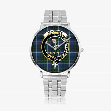 Scottish MacInnes Clan Crest Tartan Instafamous Steel Quartz Watches Tartan Plaid Silver 1