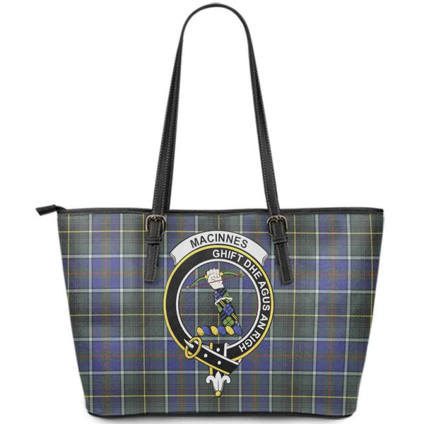 Scottish MacInnes Clan Crest Tartan Leather Tote Tartan Plaid