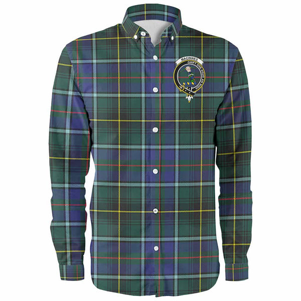 Scottish MacInnes Clan Crest Tartan Long Sleeve Shirt Front Side Tartan Plaid