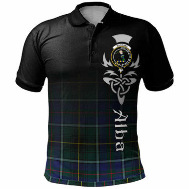 Scottish MacInnes Clan Crest Tartan Polo Shirt - Alba Gu Brath Family Crest Celtic Inspired Front Side Tartan Plaid