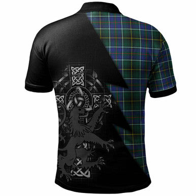 Scottish MacInnes Clan Crest Tartan Polo Shirt - Lion Rampant Celtic Cross Flash Style Back Side Tartan Plaid