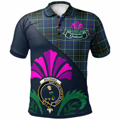 Scottish MacInnes Clan Crest Tartan Polo Shirt - Scotland Thistle Style Front Side Tartan Plaid