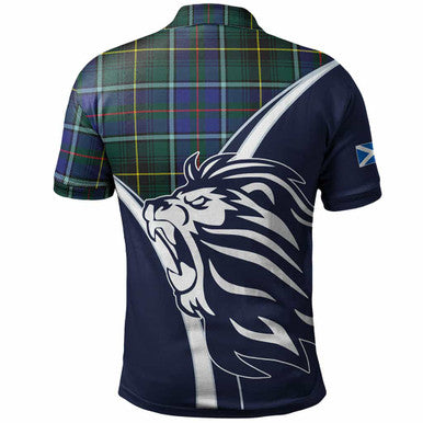 Scottish MacInnes Clan Crest Tartan Polo Shirt - Scottish Flag With Lion Back Side Tartan Plaid