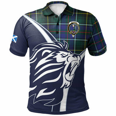 Scottish MacInnes Clan Crest Tartan Polo Shirt - Scottish Flag With Lion Front Side Tartan Plaid