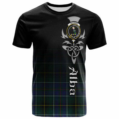 Scottish MacInnes Clan Crest Tartan T-Shirt - Alba Gu Brath Family Crest Celtic Inspired Front Side Tartan Plaid