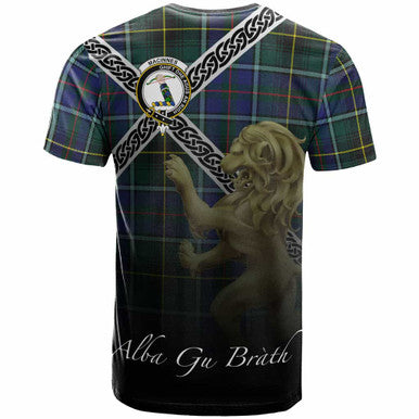 Scottish MacInnes Clan Crest Tartan T-Shirt - Celtic With Scotland Lion Back Side Tartan Plaid