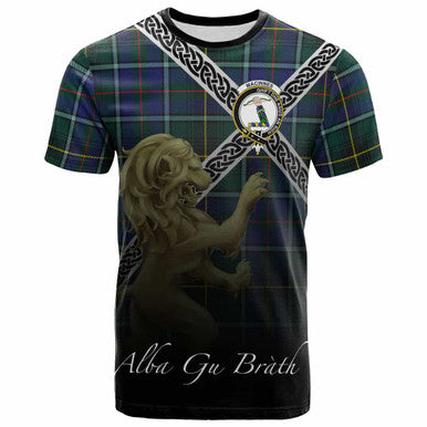 Scottish MacInnes Clan Crest Tartan T-Shirt - Celtic With Scotland Lion Front Side Tartan Plaid