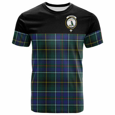 Scottish MacInnes Clan Crest Tartan T-Shirt - Horizontal Style Front Side Tartan Plaid