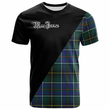 Scottish MacInnes Clan Crest Tartan T-Shirt - Military Logo Front Side Tartan Plaid