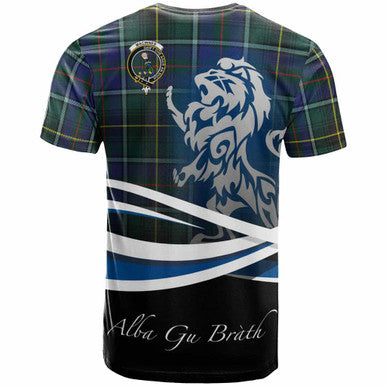 Scottish MacInnes Clan Crest Tartan T-Shirt - Scotland Lion Back Side Tartan Plaid