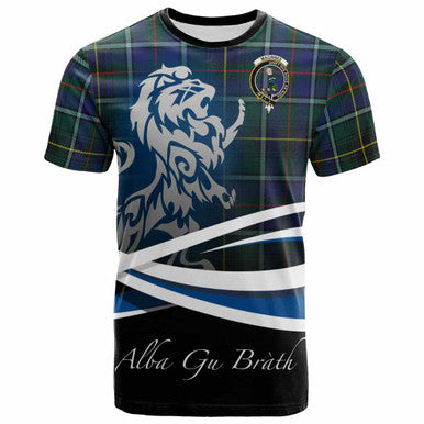 Scottish MacInnes Clan Crest Tartan T-Shirt - Scotland Lion Front Side Tartan Plaid