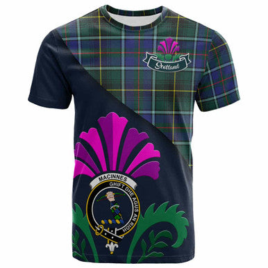 Scottish MacInnes Clan Crest Tartan T-Shirt - Scotland Thistle Style Front Side Tartan Plaid