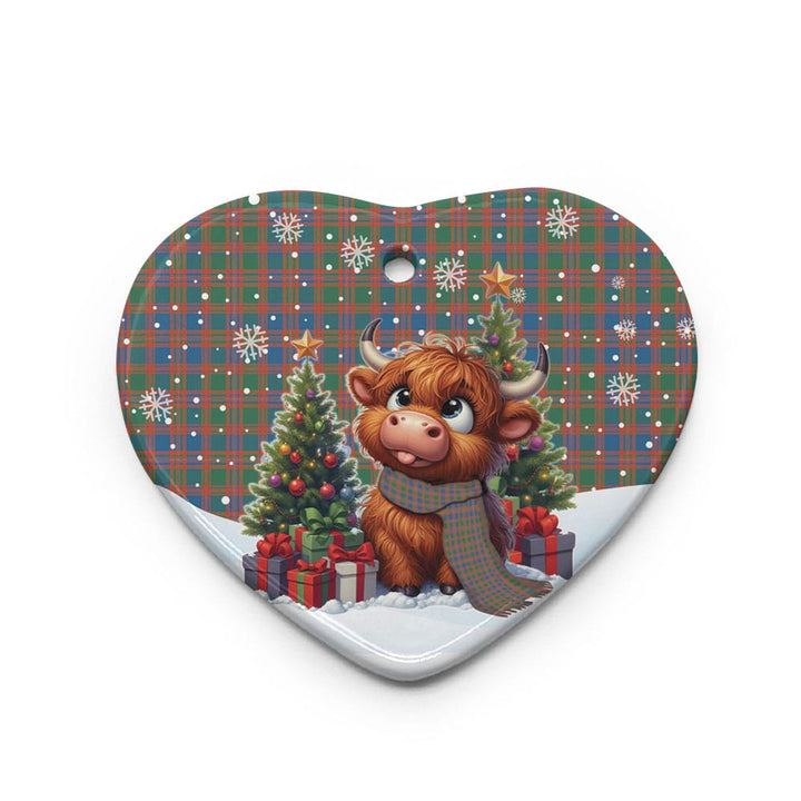Scottish MacIntyre Ancient Clan Tartan Ceramic Ornament Cute Highland Cow Christmas Heart Style Tartan Plaid