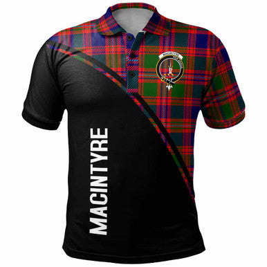 Scottish MacIntyre Clan Crest Tartan Curve Polo Shirt Front Side Tartan Plaid