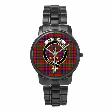 Scottish MacIntyre Clan Crest Tartan Folding Clasp Steel Quartz Watches Tartan Plaid Black 1