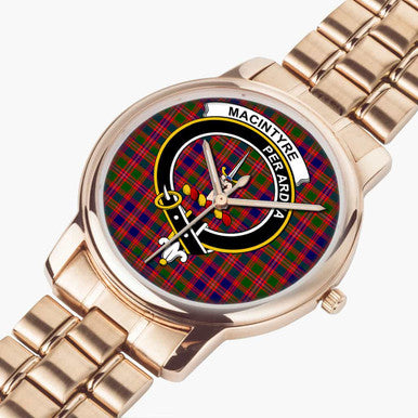 Scottish MacIntyre Clan Crest Tartan Folding Clasp Steel Quartz Watches Tartan Plaid Rose Gold 2
