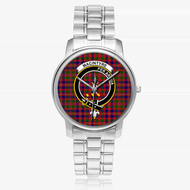 Scottish MacIntyre Clan Crest Tartan Folding Clasp Steel Quartz Watches Tartan Plaid Silver 1