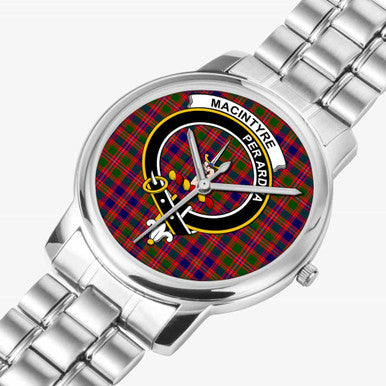 Scottish MacIntyre Clan Crest Tartan Folding Clasp Steel Quartz Watches Tartan Plaid Silver 2