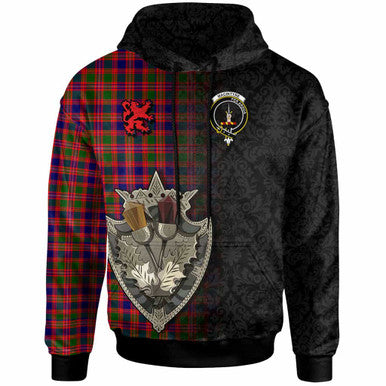 Scottish MacIntyre Clan Crest Tartan Hoodie - Half Thistle Flowers Celtic Design Front Side Tartan Plaid