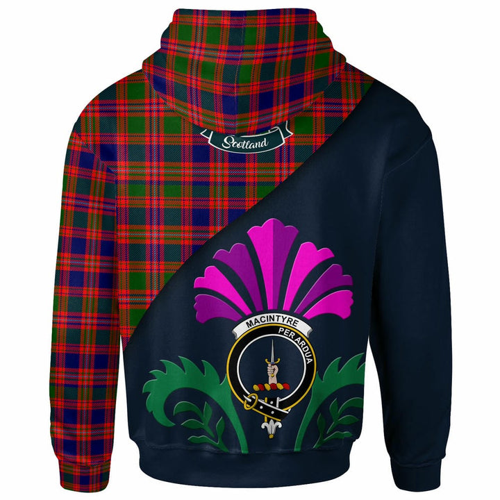 Scottish MacIntyre Clan Crest Tartan Hoodie - Scotland Thistle Style Back Side Tartan Plaid