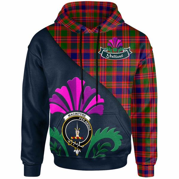 Scottish MacIntyre Clan Crest Tartan Hoodie - Scotland Thistle Style Front Side Tartan Plaid