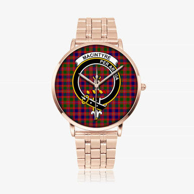 Scottish MacIntyre Clan Crest Tartan Instafamous Steel Quartz Watches Tartan Plaid Rose Gold 1