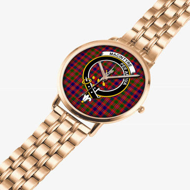 Scottish MacIntyre Clan Crest Tartan Instafamous Steel Quartz Watches Tartan Plaid Rose Gold 2