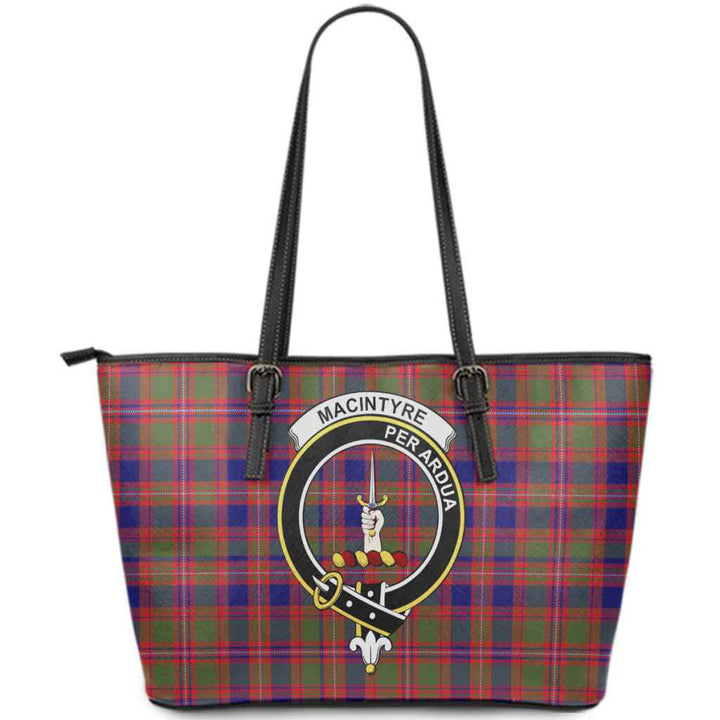 Scottish MacIntyre Clan Crest Tartan Leather Tote Tartan Plaid