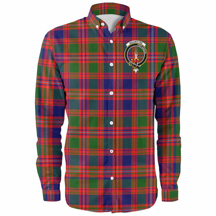 Scottish MacIntyre Clan Crest Tartan Long Sleeve Shirt Front Side Tartan Plaid