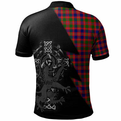 Scottish MacIntyre Clan Crest Tartan Polo Shirt - Lion Rampant Celtic Cross Flash Style Back Side Tartan Plaid