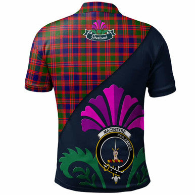 Scottish MacIntyre Clan Crest Tartan Polo Shirt - Scotland Thistle Style Back Side Tartan Plaid