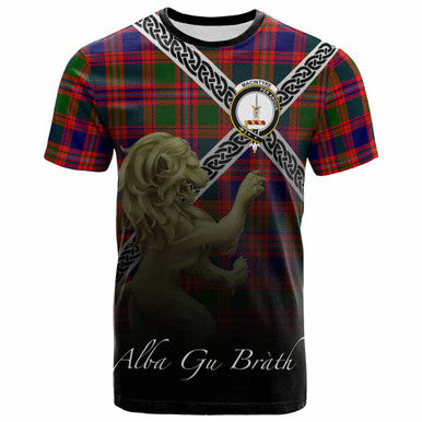 Scottish MacIntyre Clan Crest Tartan T-Shirt - Celtic With Scotland Lion Front Side Tartan Plaid