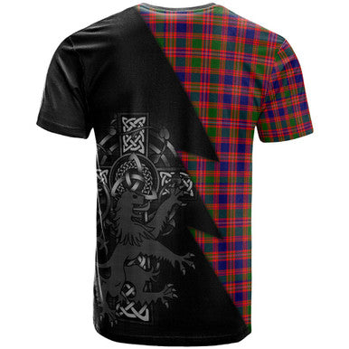 Scottish MacIntyre Clan Crest Tartan T-Shirt - Lion Rampant Celtic Cross Flash Style Back Side Tartan Plaid