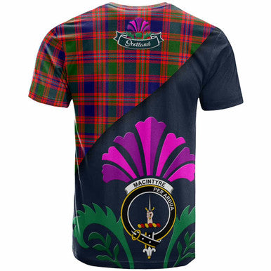 Scottish MacIntyre Clan Crest Tartan T-Shirt - Scotland Thistle Style Back Side Tartan Plaid
